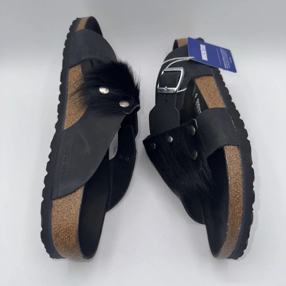 Birkenstock Guam Fur Sandals‎ Men's Size 10 EU 43 Black Leather